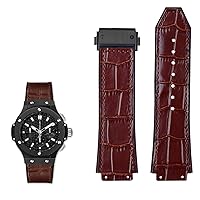Genuine Leather Watch Band for Hublot Big Bang Series Cowhide Strap Men Wristband with Tools Accessories Black Brown 26 * 19mm (Color : Brown-Black Bucke, Size : 26mm-19mm)