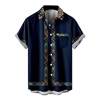 Men's Short Sleeve Button Up Lapel Beach Holiday Wear Fashion Shirt Hawaiian Short-Sleeved Dress Shirts Long, M-4XL