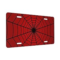 Red Spider Web License Plate Novelty Decoration Car Front Vanity Tag Metal Aluminum for Car, Truck, RV, Trailer 6 X 12 Inch Standard Size (4 Holes)