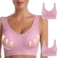 2PC Women's Underarm-Smoothing with Seamless Stretch Wireless Lightly Lined Comfort Bras Lift Up T-Shirt Bra Plus Size