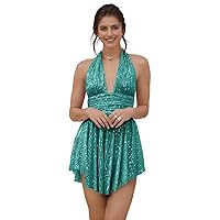 Fivsole Short Sequin Saprkly Homecoming Dresses for Teens 2024 Halter V-Neck Mini Cocktail Party Dresses