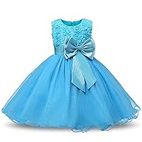 Flower Girls Dress, Toddler 3D Rose Bow-Knot Blue Tutu Tulle Dress Girls Sleeveless Dress Kids Birthday Wedding Bridesmaid Pageant Prom Gown Party Dress Girls Size 3-16 Years