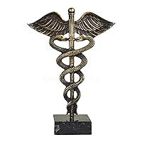 Caduceus Symbol of God Hermes Mercury Real Bronze Metal Art Sculpture Handmade, Bronze Brown, H x W x D (inches): 10.83 x 7.48 x 3.15