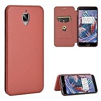 for OnePlus 3/3T Flip Case, Carbon Fiber PU + TPU Hybrid Case Shockproof Wallet Case Cover with Strap,Kickstand