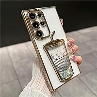 Glitter Cup Plating Transparent Phone Case for Samsung S22 S23 S24 Ultra Full Camera Protection Clear Soft Cover,Gold,for Samsung S24Ultra