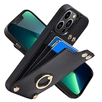 LAMEEKU Compatible with iPhone 13 Pro Case Wallet 6.1'', Leather Case with Card Holder, RFID Blocking, 360°Rotation Ring Kickstand, Snap Button Protective Case Designed for Apple iPhone 13 Pro Black