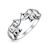 Bling Jewelry Good Luck Trunk Up Zoo Animal Two Elephants Ring For Women For Teen Oxidized .925 Sterling Silver