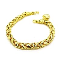 Braid Gorgeous Heart Charm Thai Baht Yellow Gold Plated Filled Bangle 23k 24k Bracelet Jewelry 8 inch