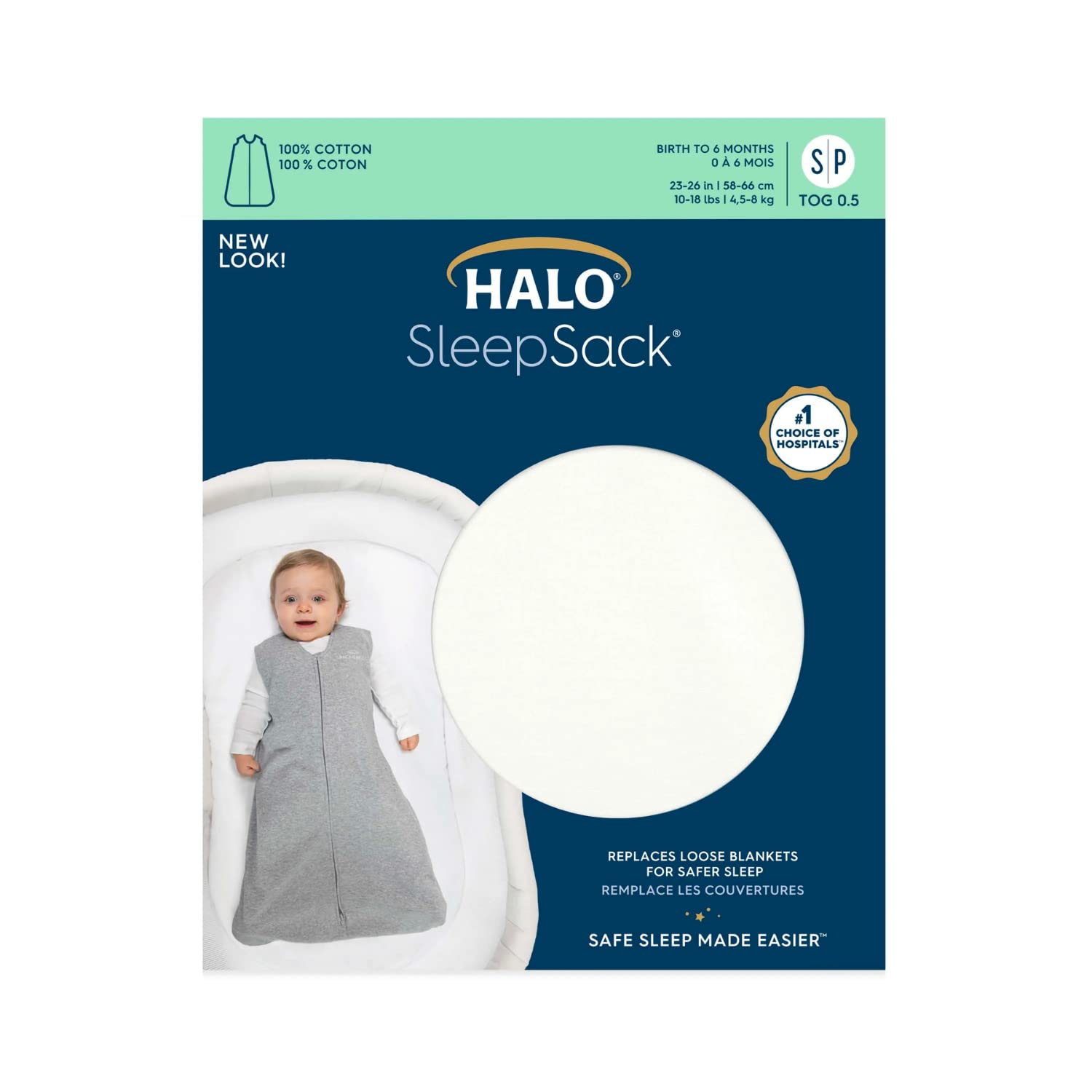 HALO Sleepsack 100% Cotton Wearable Blanket, TOG 0.5, Cream, X-Large