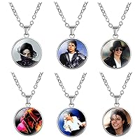 6pcs/Set The Michael Merchandise Round Charm Necklace Stainless steel Dancing King MJ Collection Pendants Charms Mens Women Pendant Commemorative Memorial Necklace For Fans