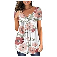 Womens Blouses,Short Sleeve Plus Size V-Neck Sexy Shirt Printed Button Summer Top Casual Trendy Tees T-Shirt