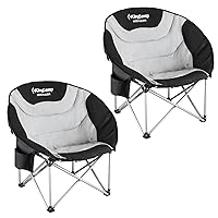 KingCamp Moon Saucer Camping Large Padded Folding Portable Heavy Duty Comfy Sofa Chair Supports 300lbs with Cup Holder and Carry Bag for Lawn Patio Sports