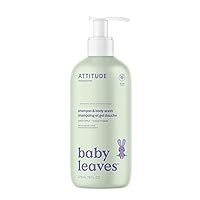 ATTITUDE 2-in-1 Shampoo and Body Wash for Baby, EWG Verified, Dermatologically Tested, Made with Naturally Derived Ingredients, Vegan, Sweet Apple, 16 Fl Oz