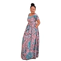 African Ankara Print Women Full Length Maxi Dress Bold Floral Print