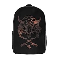 Boho Bull Skull with Indian Arrows Laptop Backpack for Men Women 17 Inch Travel Computer Bag Fashion Daypack