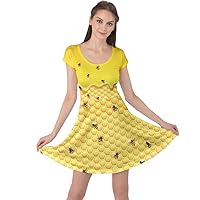 CowCow Womens Sun Dress Bee Honeycombs Honey Insect Honeybee Cap Sleeve Dress, XS-5XL