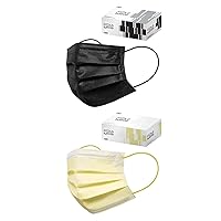 CSD Colo 30 Pcs Black + 30 Pcs Yellow Disposable Face Masks Bundle - 3 Ply Breathable Mask with Elastic Ear Loop for Adults