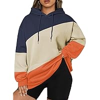 Eytino Women Plus Size Hoodies Sweatshirts Long Sleeve Colorblock Drawstring Hooded Tops(1X-5X)