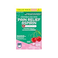 Adult Low Dose Aspirin 81 mg, Chewable Tablets Pain Reliever, Cherry Flavor, 3 Bottles, 36 Count Each (108 Count Total) | Chewable Aspirin Regimen | Headache Relief | Aspirin 81mg for Adults