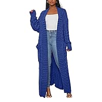 Vakkest Women's Long Sweater Cardigan Open Front Duster Jacket Casual Cable Knitted Maxi Dress Coat Braided Outwear Pockets
