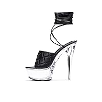Cape Robbin Maxxi Sexy Transparent Platform High Heel Sandals for Women | Stiletto Open Round Toe Party Shoes Heels - Quilted Lace Up Shoes Heels for Women's