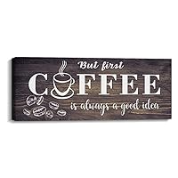 Coffee Sign Rustic Farmhouse Canvas Wall Decor with Solid Wood Frame Retro Printing Wall Art for Kitchen Coffee Bar Station Office Dining Room Shelf (5.5 x 16.5 inch, Brown-Coffee)