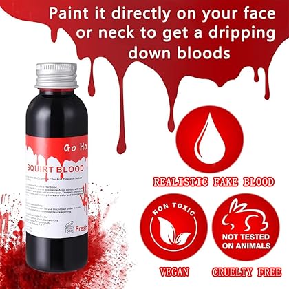Go Ho Fake Blood Makeup(1 oz),Realistic Effects Fake Blood Washable for Scar Wound and Clothes,Easy Dry Flow Fake Blood for Eyes Drips Nose Bleeds,Halloween Blood for Cosplay SFX Zombie Vampire,Fresh