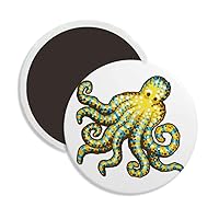 Octopus Marine Life Cartoon Pattern Round Ceramics Fridge Magnet Keepsake Decoration