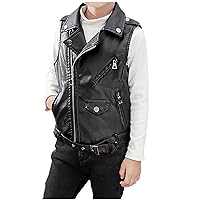 Coat for Boys Size 10 Leisure Children Imitation Motorcycle Leather Leather All- Vest Jacket Boys (Black, 9-10 Years)