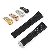 22mm Black Leather Straps For TAG Heuer Monaco With Deployment Clasp