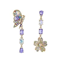 AMARELA Womens Blooming Butterfly and Flower non matching Purple Crystal Earrings