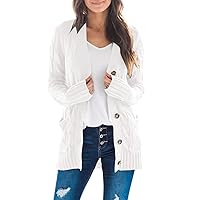 MEROKEETY Women's 2024 Fall Long Sleeve Cable Knit Sweater Open Front Cardigan Button Loose Outerwear