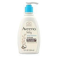 Aveeno Baby Daily Moisturizing Cream with Prebiotic Oat, Baby Lotion with Coconut Oil & Shea Butter Deeply Moisturizes Sensitive Skin, Hypoallergenic with a Gentle Coconut Scent, 12 fl. oz