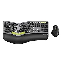 Ergonomic Wireless Keyboard Mouse, ProtoArc EKM01 Plus Full Size Ergo Bluetooth Keyboard Mouse Combo, Split Design, Wrist Rest, Multi-Device, Rechargeable, for Windows/Mac OS - Yellow Connect Button