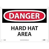 NMC D46RB DANGER - HARD HAT AREA Sign - 14 in. x 10 in. Rigid Plastic Danger Sign, Black/White Text on White/Red Base