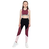 Kids Girls Camo 2 Pcs Activewear Straps Shoulder Crop Top with Leggings for Gym/Dance/Sports