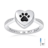 925 Sterling Silver Love Heart Urn Ring for pet Dog Cat's Ashes Keepsake Memorial Tiny Jewelry Forever in My Heart Paw Print Cremation Finger Rings