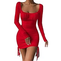 Dresses for Women - Ruched Bust Drawstring Side Bodycon Dress