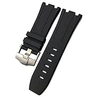 28mm Fluorine Bubber Silicone Waterproof Watchband for Audemars AP 15703 Bracelet 15710 Accessories Watch Strap (Color : Black, Size : 28mm)