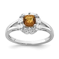 925 Sterling Silver Whiskey Quartz Diamond Ring Measures 2mm Wide Jewelry for Women - Ring Size Options: 6 7 8 9
