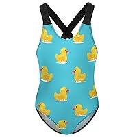 Yellow Rubber Duck Girl's One Piece Swimsuit Quick Dry Bathing Suit Cross Back Straps Swimwear