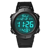 Men's Casual Stopwatch Date Black Rubber Wrist Watch Sport Watch Multifunctional Military Waterproof Simple Design Big Numbers Digital LCD Screen