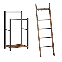 Blanket Ladder Shelf for Living Room, Towel Rack Farmhouse Decorative Blanket Rack Holder, Bathroom, Bedroom, Rustic Brown and Black BF02LB01-BF160CJ01