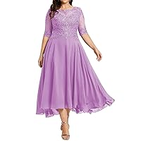 Mother of The Bride Dresses Plus Size Laces Appliques Formal Evening Gowns Tea Length Mother of The Groom Dresses