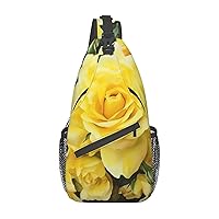Yellow Rose Print Sling Bag Shoulder Sling Backpack Travel Hiking Chest Bag For Men Women