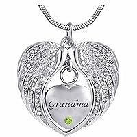 Heart Cremation Urn Necklace for Ashes Urn Jewelry Memorial Pendant with Fill Kit and Gift Box - Always on My Mind Forever in My Heart for Grandma(August)