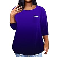 Women's Plus Size Blouses Plus Size Tops for Women 2024 Color Block Fashion Casual Loose Fit Y2k with 3/4 Sleeve Round Neck Shirts Dark Purple 4X-Large