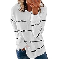RMXEi Women's Fashion Casual Stripe Print Hooded Long Sleeve Loose T Shirt Tops