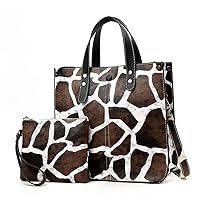 Chikencall Women 2Pcs Handbag and Purses Leopard Zebra Cows Deer Print Pattern Tote Leather Shoulder Satchel