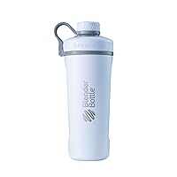 BlenderBottle Radian Shaker Cup Insulated Stainless Steel Water Bottle with Wire Whisk, 26-Ounce, Matte White